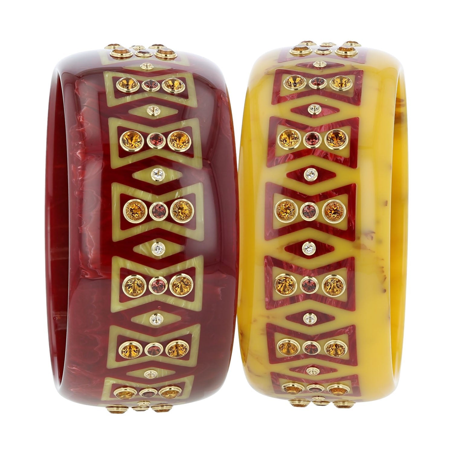 Bakelite Bangle with Citrine, Mozambique Garnet and White Topaz - MUSE Shop