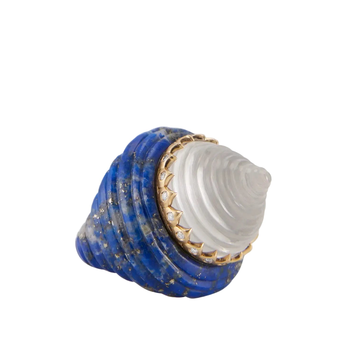 Silk Road Lapis and Rock Crystal Ring in Yellow Gold