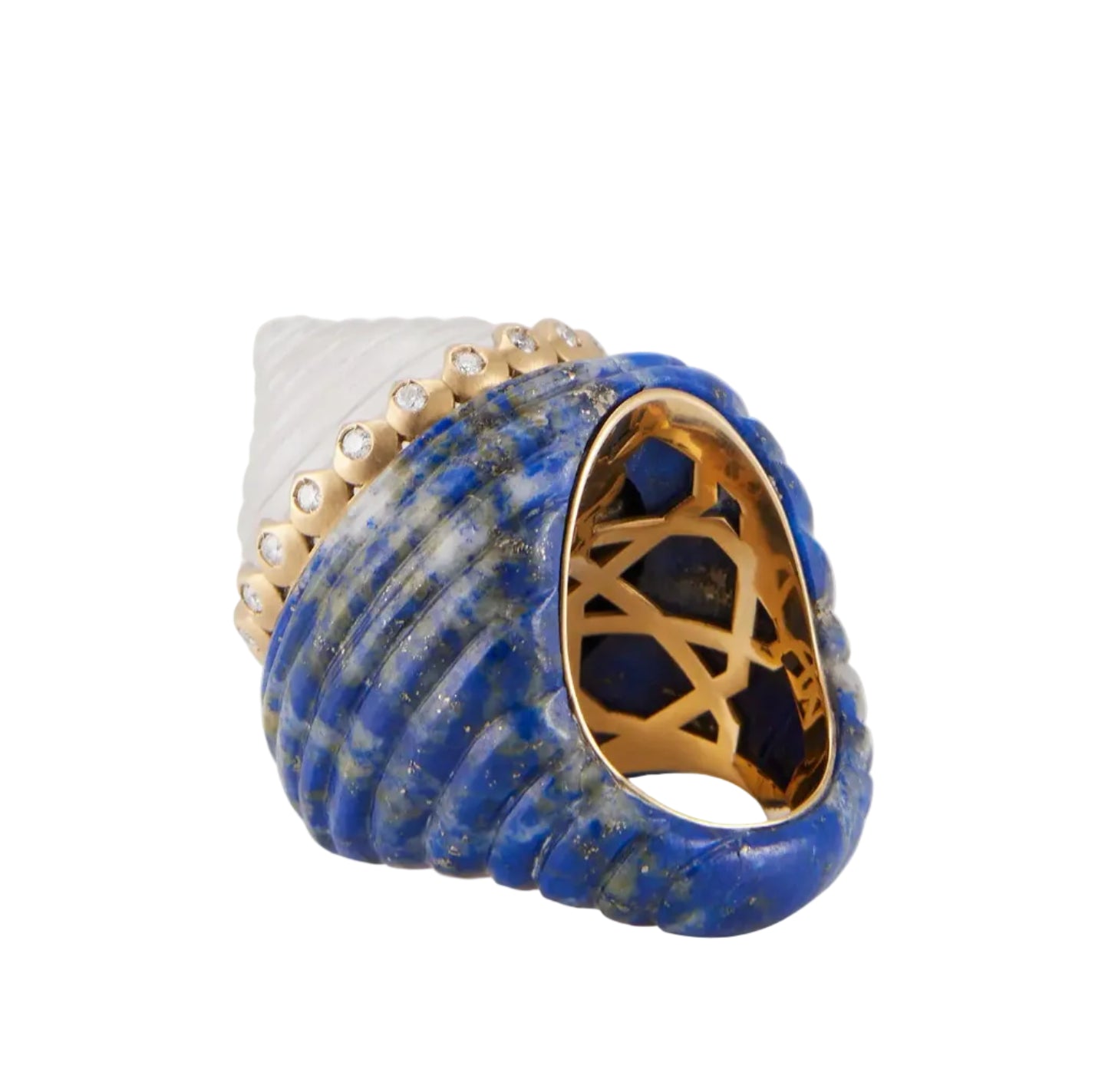 Silk Road Lapis and Rock Crystal Ring in Yellow Gold