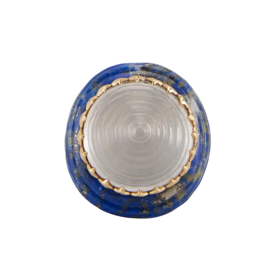 Silk Road Lapis and Rock Crystal Ring in Yellow Gold