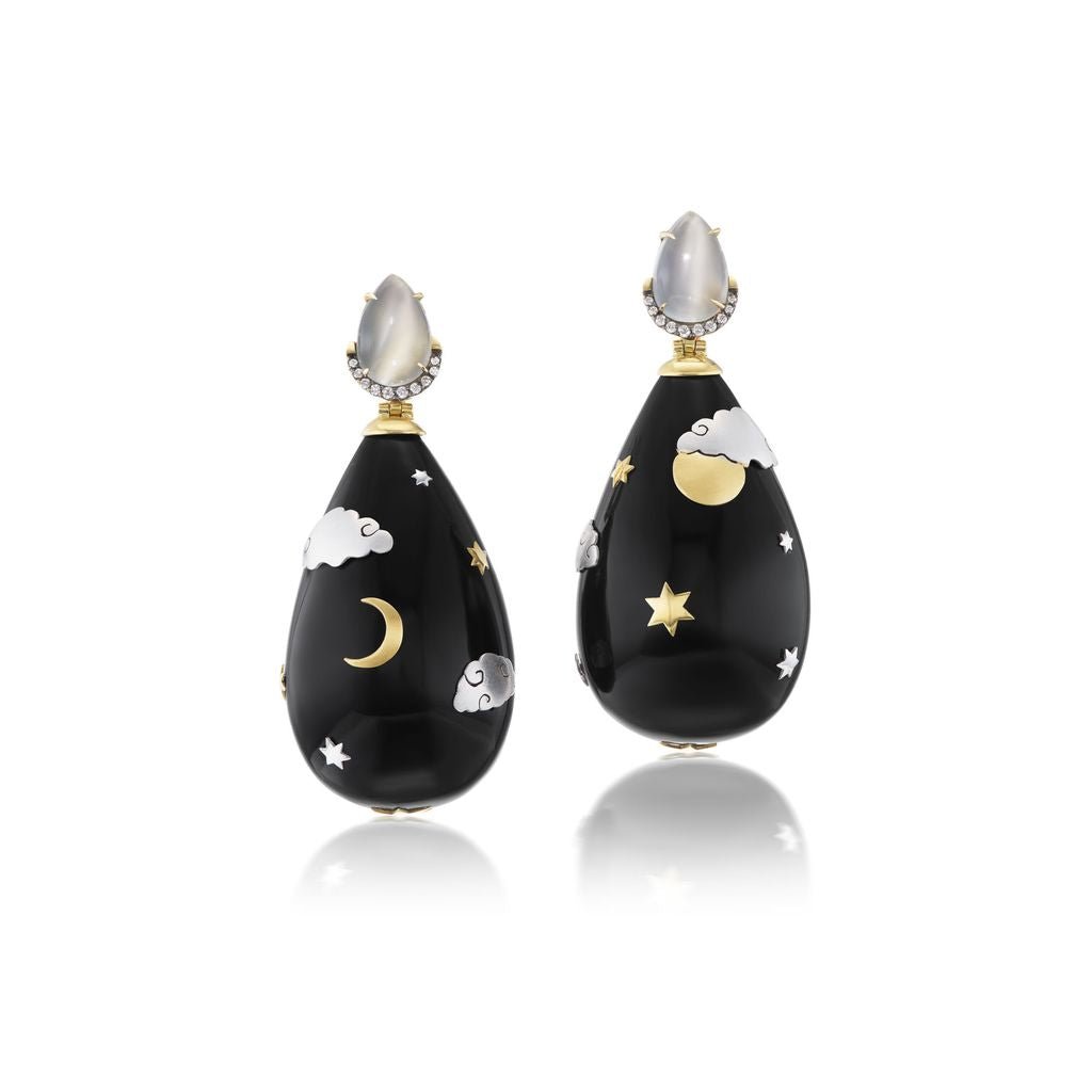Black Lacquered Marquetry Teardrop Earrings - MUSE Shop
