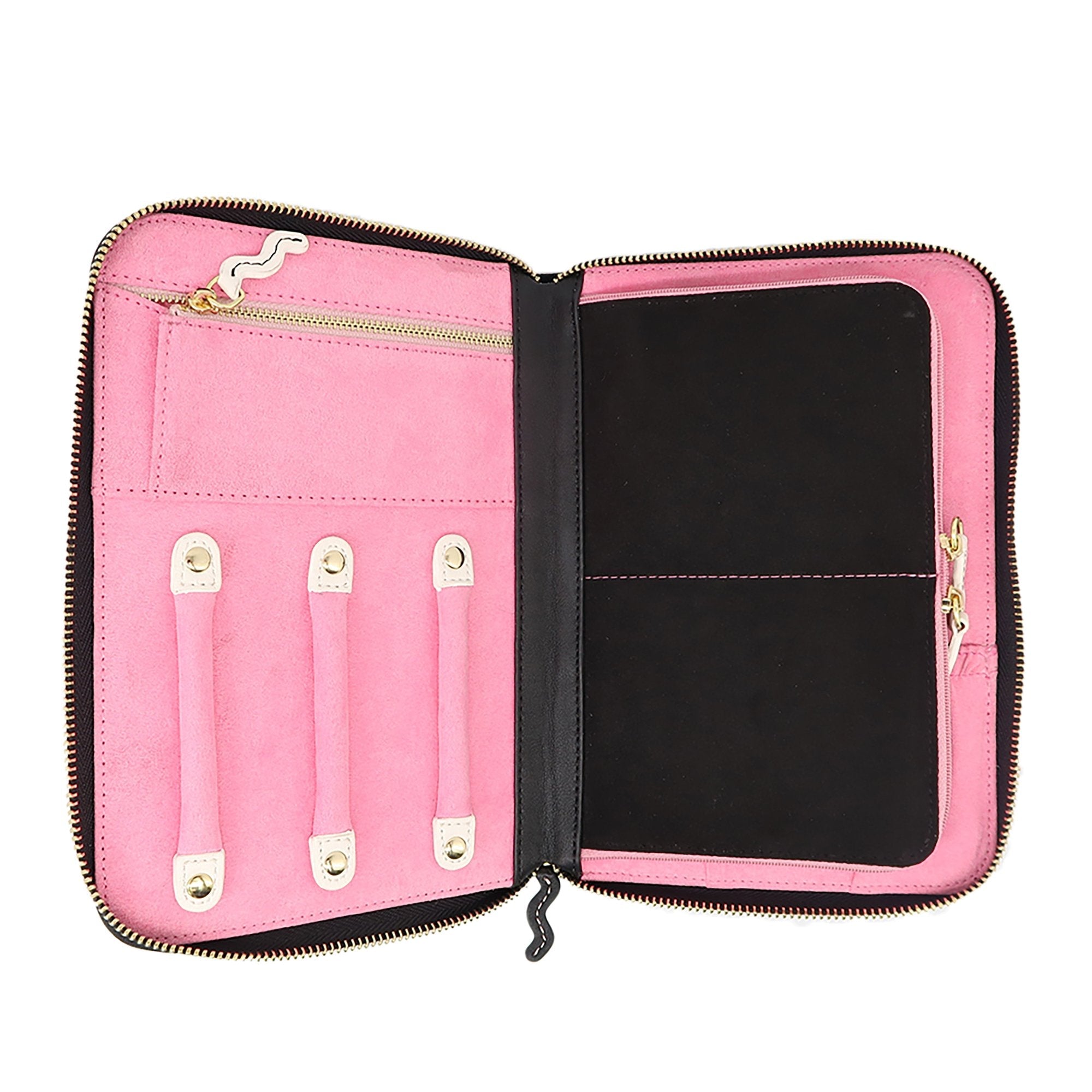 Black, Pink & White Microsuede Jewelry Portfolio - MUSE Shop