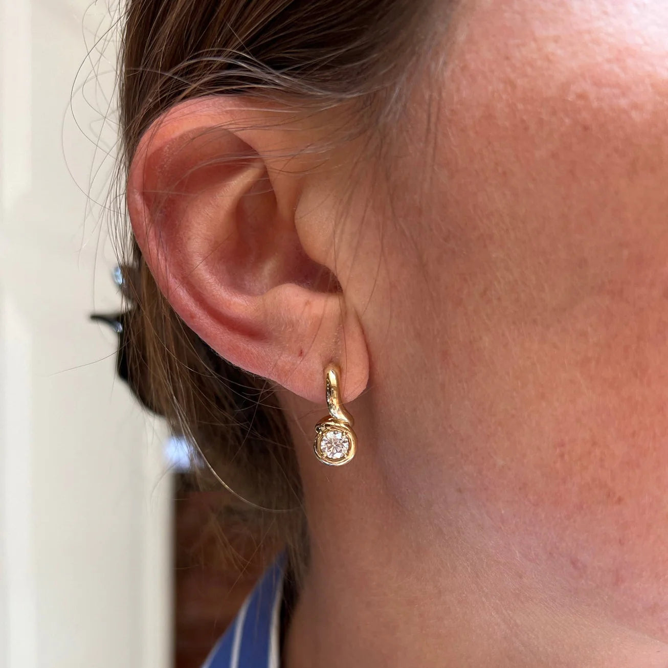 White Diamond Boa Earrings in Yellow Gold