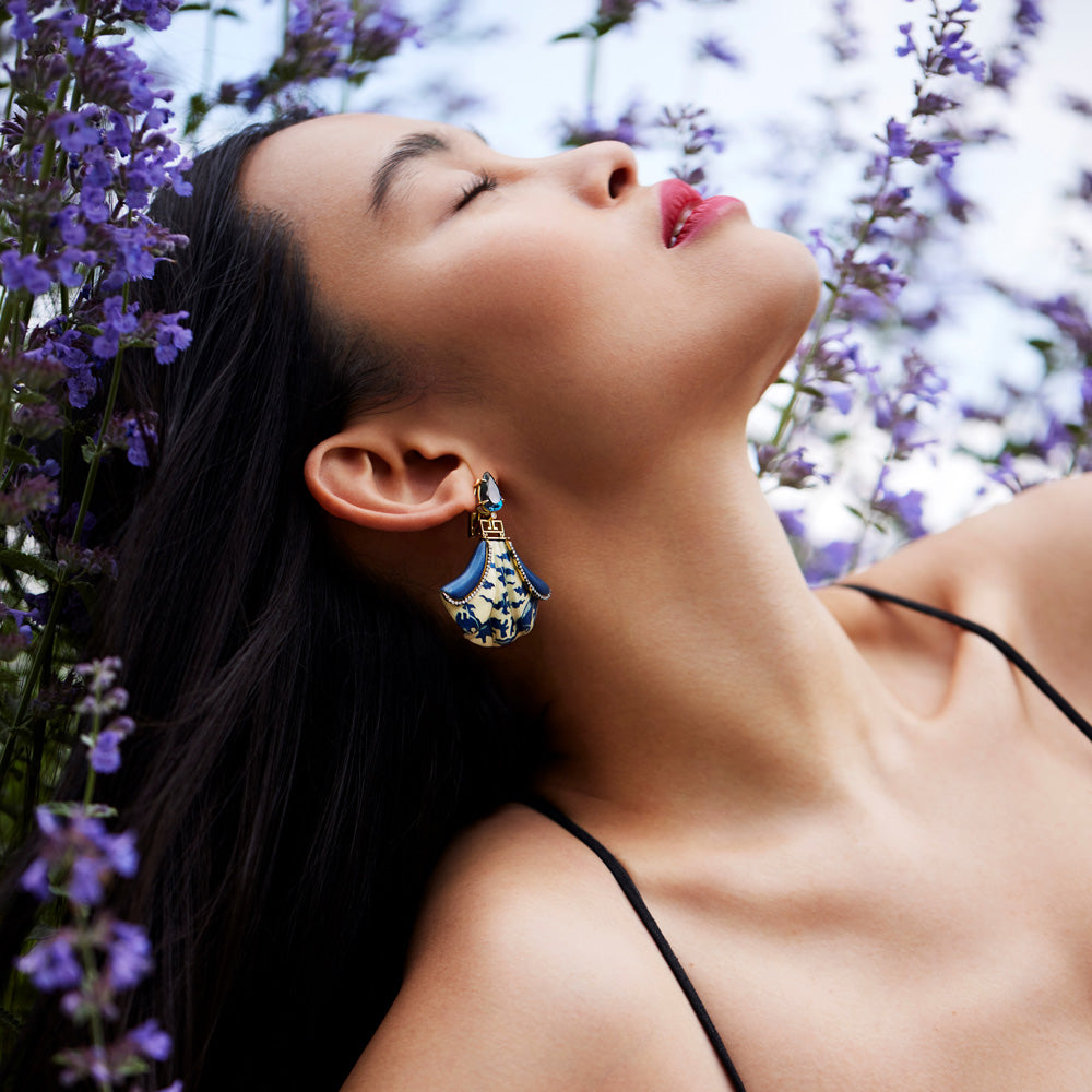 Blue Marquetry Fan Earrings