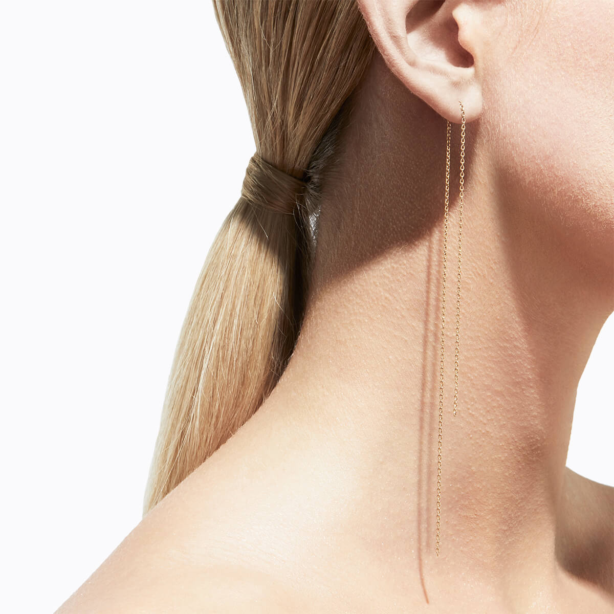 Yellow Gold Thread Chain Earrings in 250mm