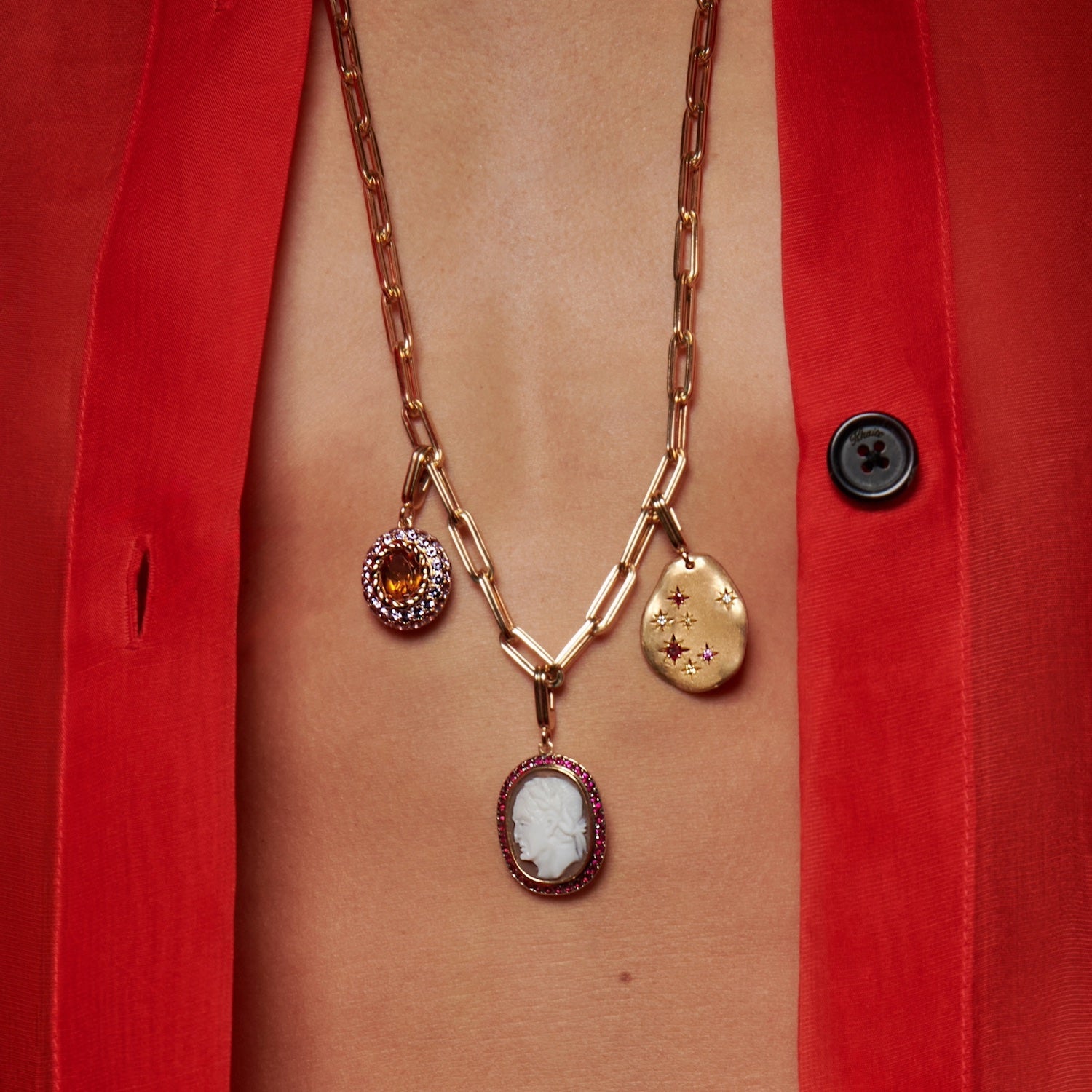 Citrine & Purple Sapphire Baby Blossom Medal Charm - MUSE Shop
