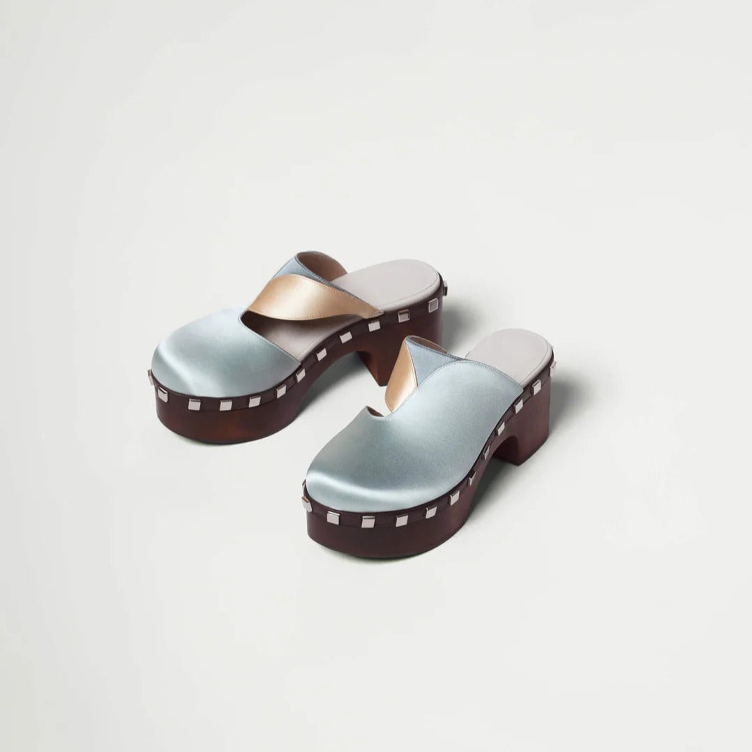 Cream, Blue, & Grey Silk Clogs - MUSE Shop