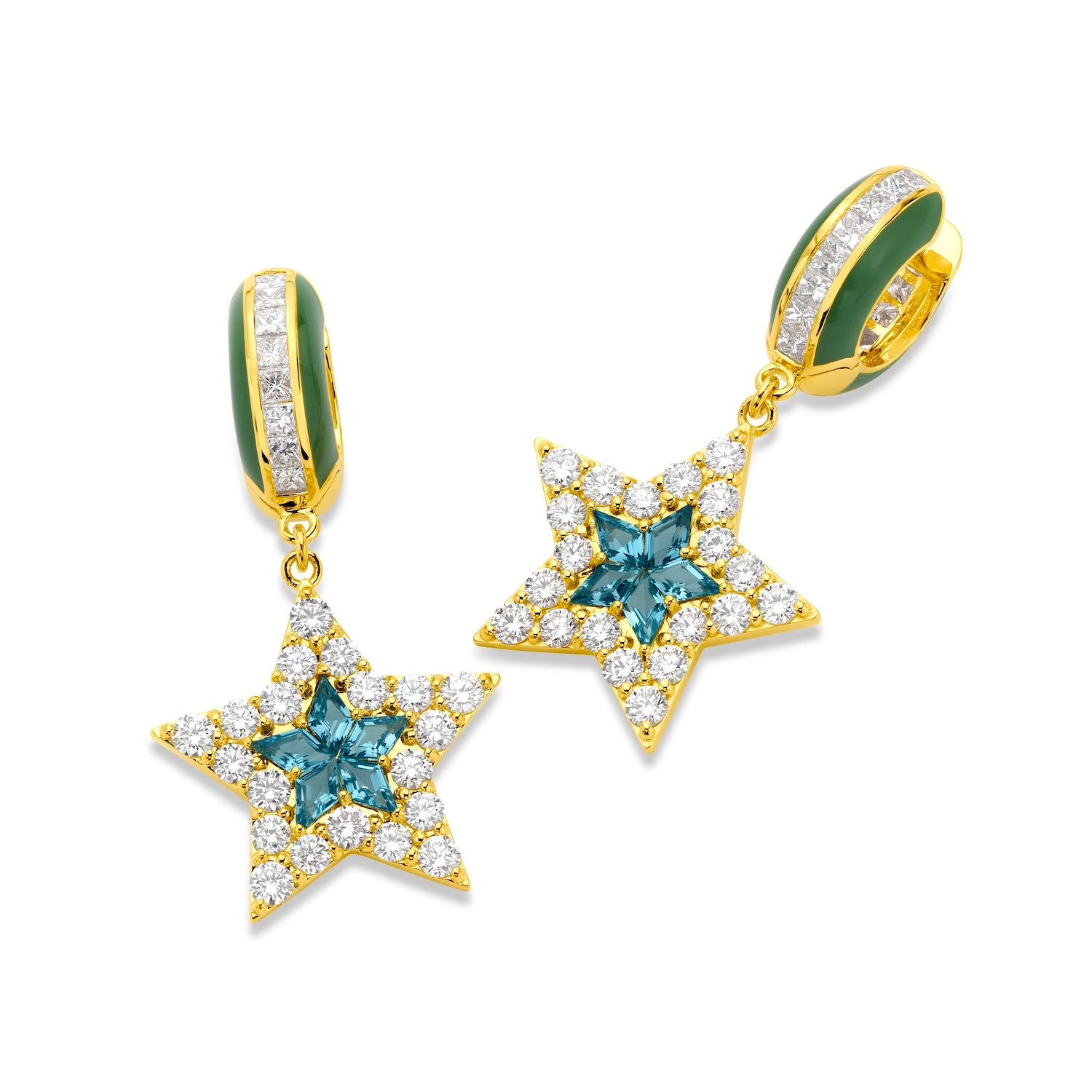 Diamond & Blue Topaz Star Huggies - MUSE Shop