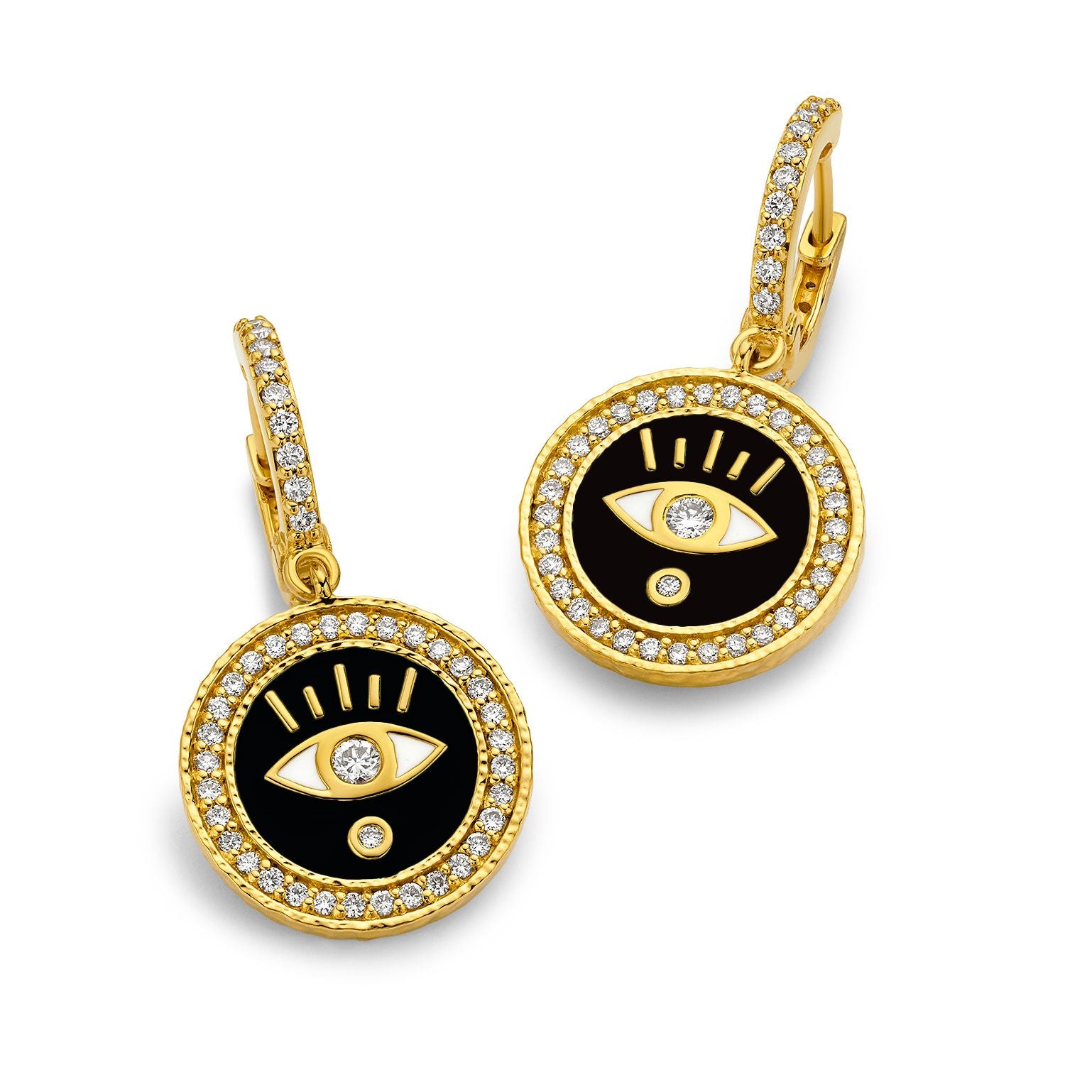 Evil eye huggies in black with diamonds