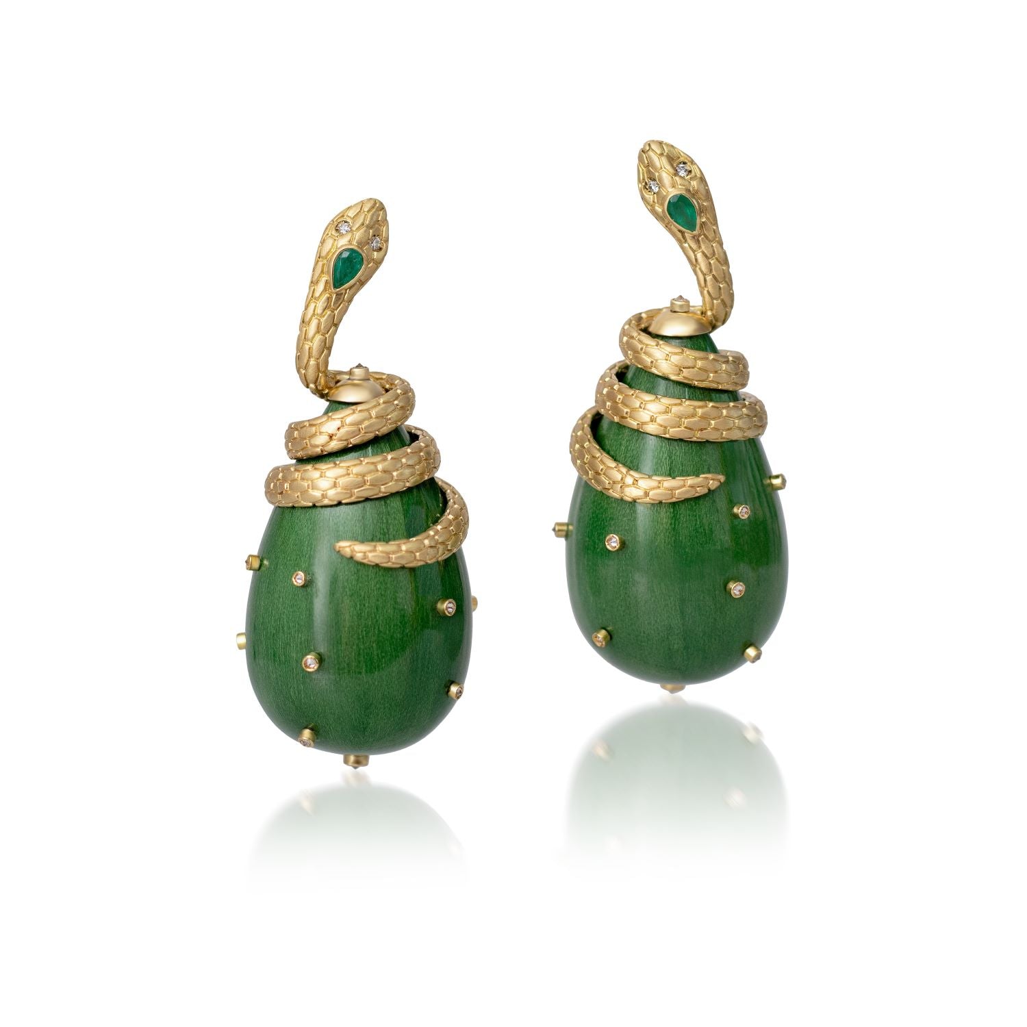 Emerald & Diamond Lacquered Marquetry Earrings - MUSE Shop
