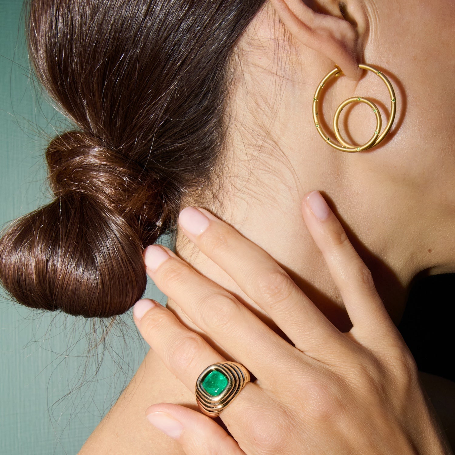 Large Brazilian Emerald Ripple Ring in Yellow Gold