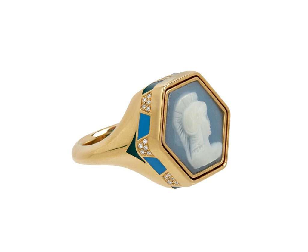 Enamel Change Your Stripes Butterflies Ring with Reversible Cameo in Yellow Gold - MUSE Shop
