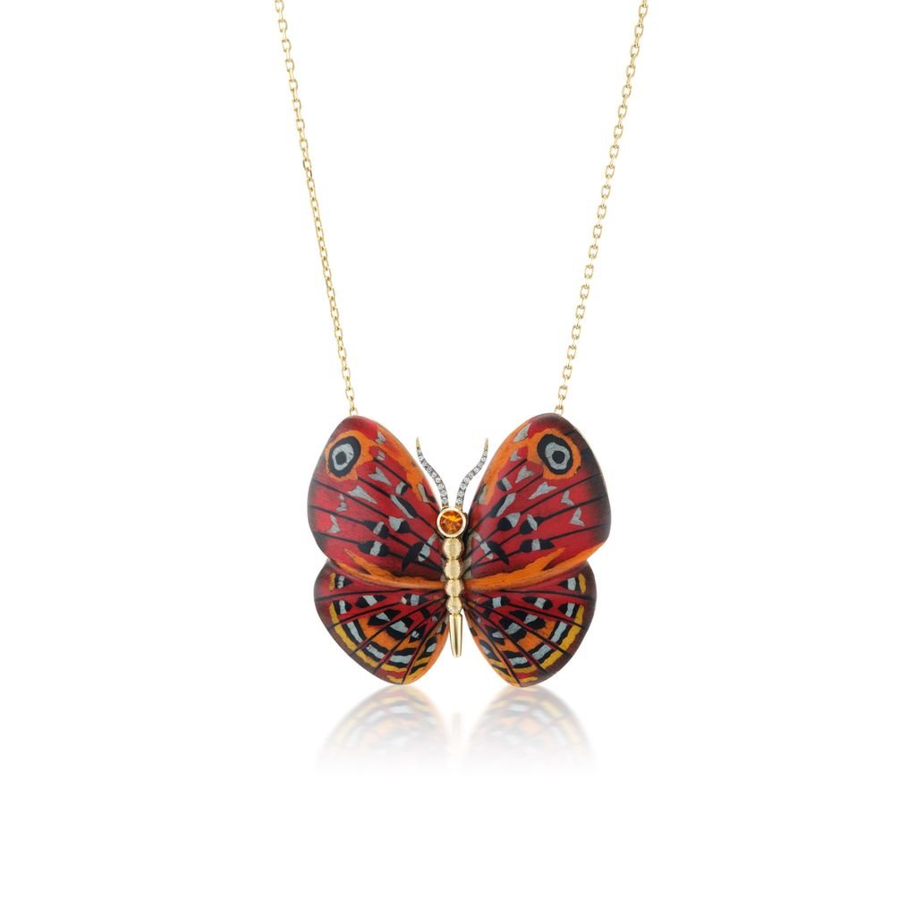 Fire Opal Butterfly Marquetry Necklace - MUSE Shop