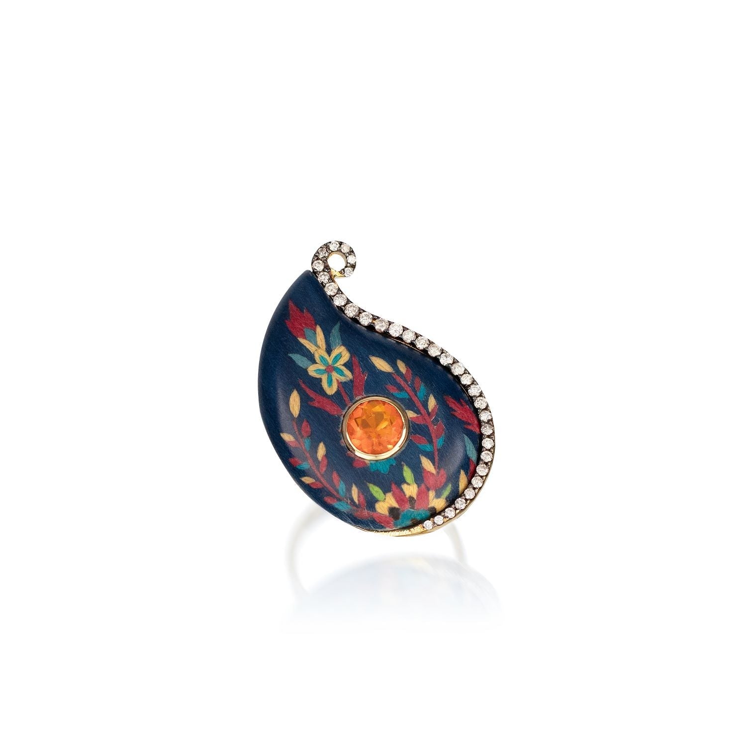 Fire Opal & Diamond Drop Marquetry Ring - MUSE Shop