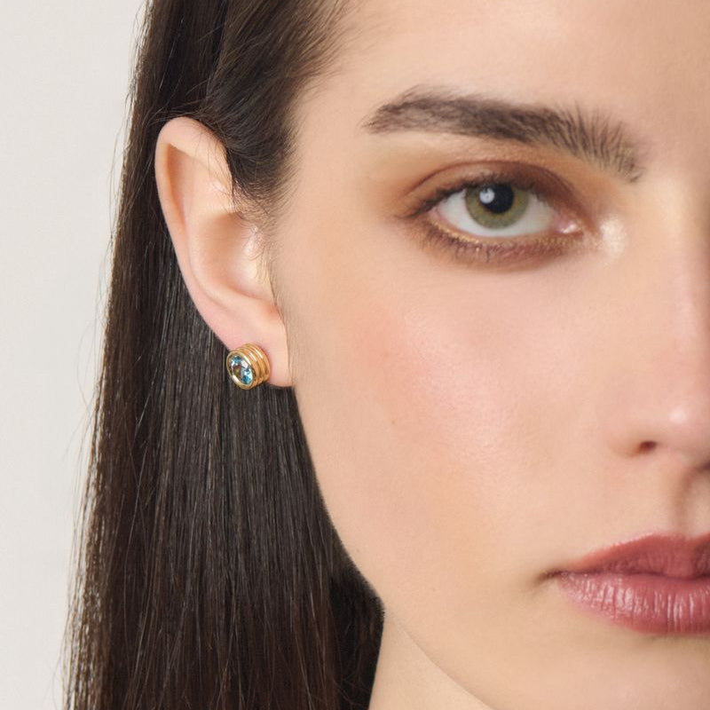 Blue Topaz Grotto Stud Earrings in Yellow Gold