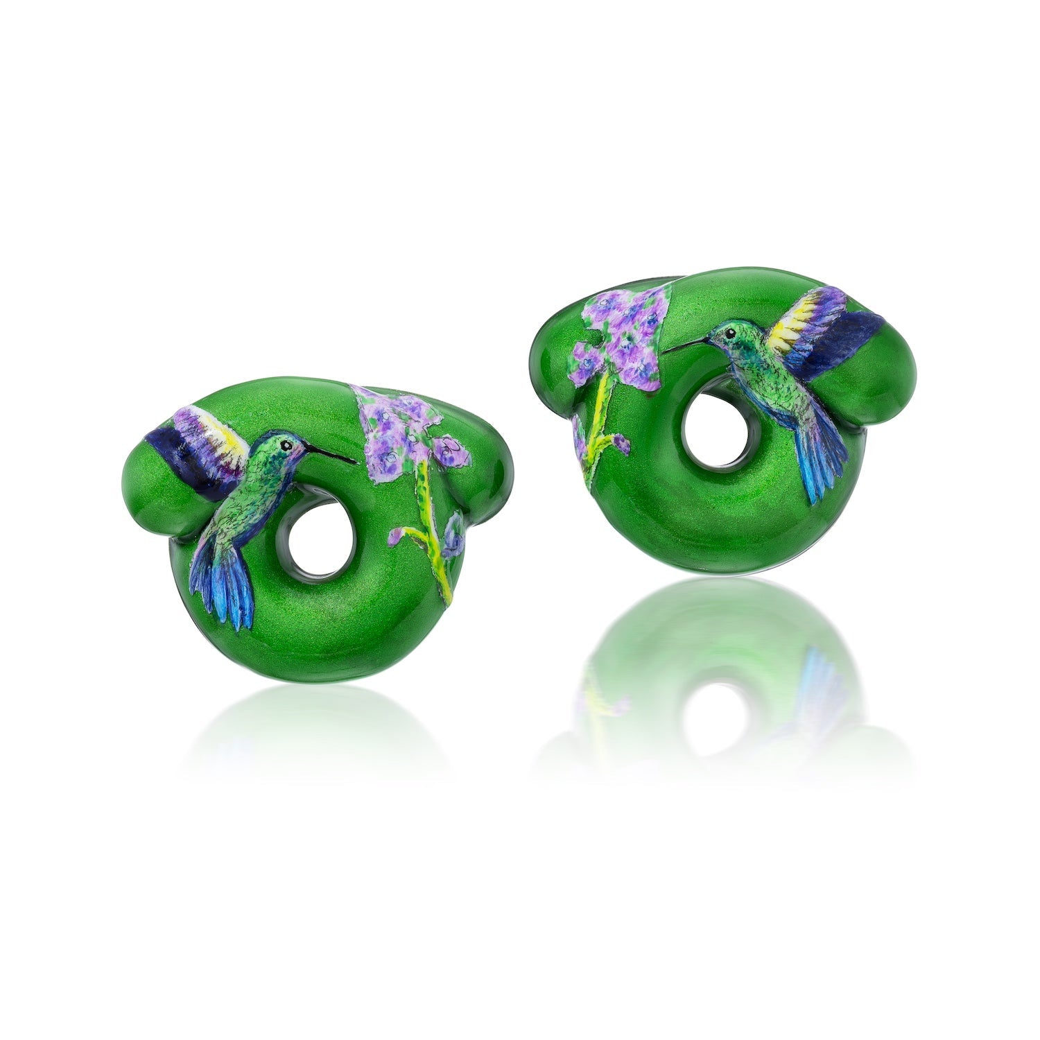 Green Enamel Hummingbird Tarallo Earrings - MUSE Shop