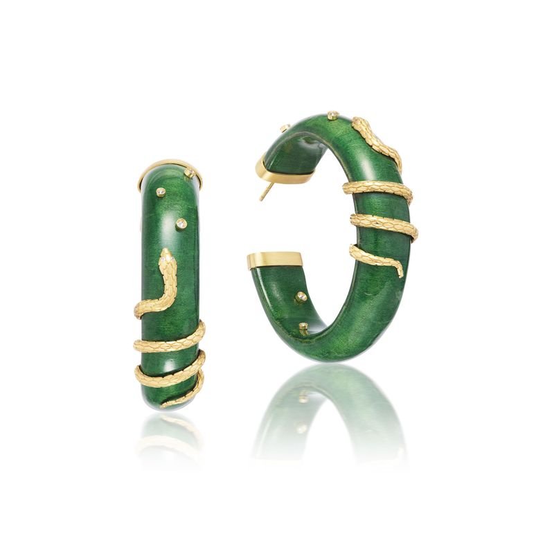 Green Lacquered Marquetry Hoop Earrings - MUSE Shop
