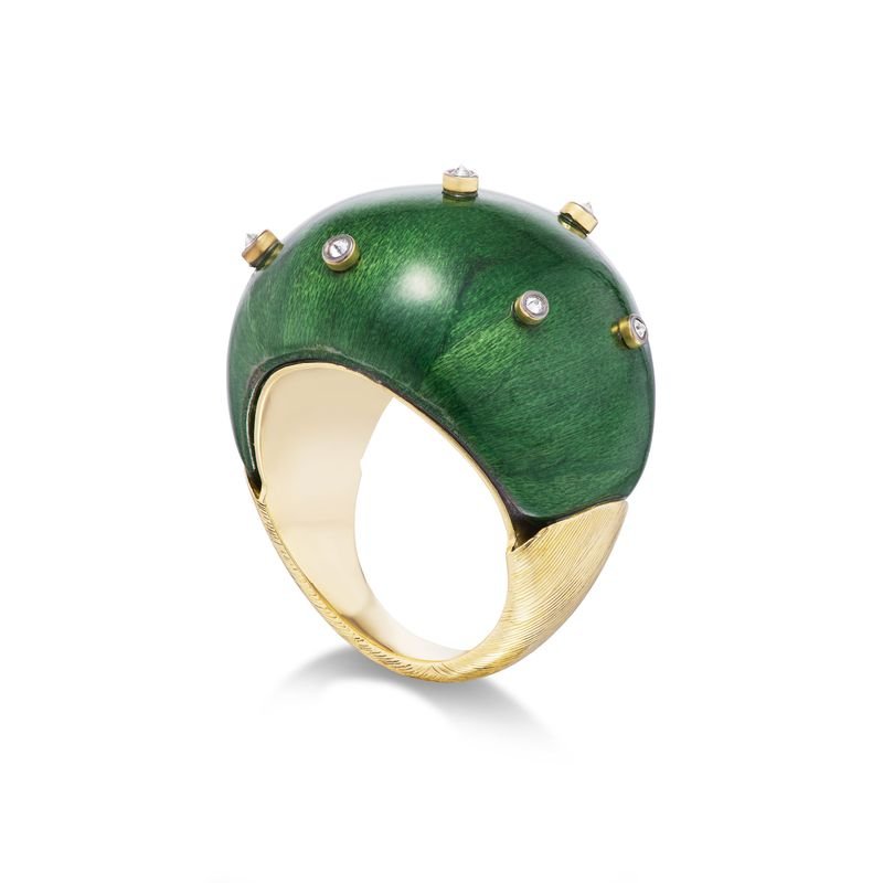 Green Lacquered Marquetry Ring - MUSE Shop