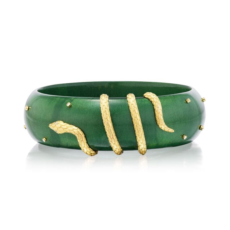 Green Laquered Marquetry Bracelet - MUSE Shop