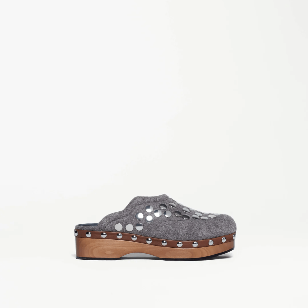 Grey Wool Melton Clogs - MUSE Shop