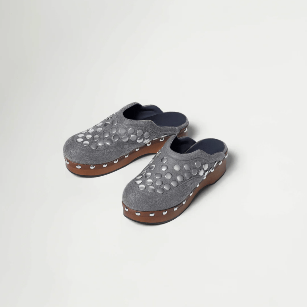Grey Wool Melton Clogs - MUSE Shop
