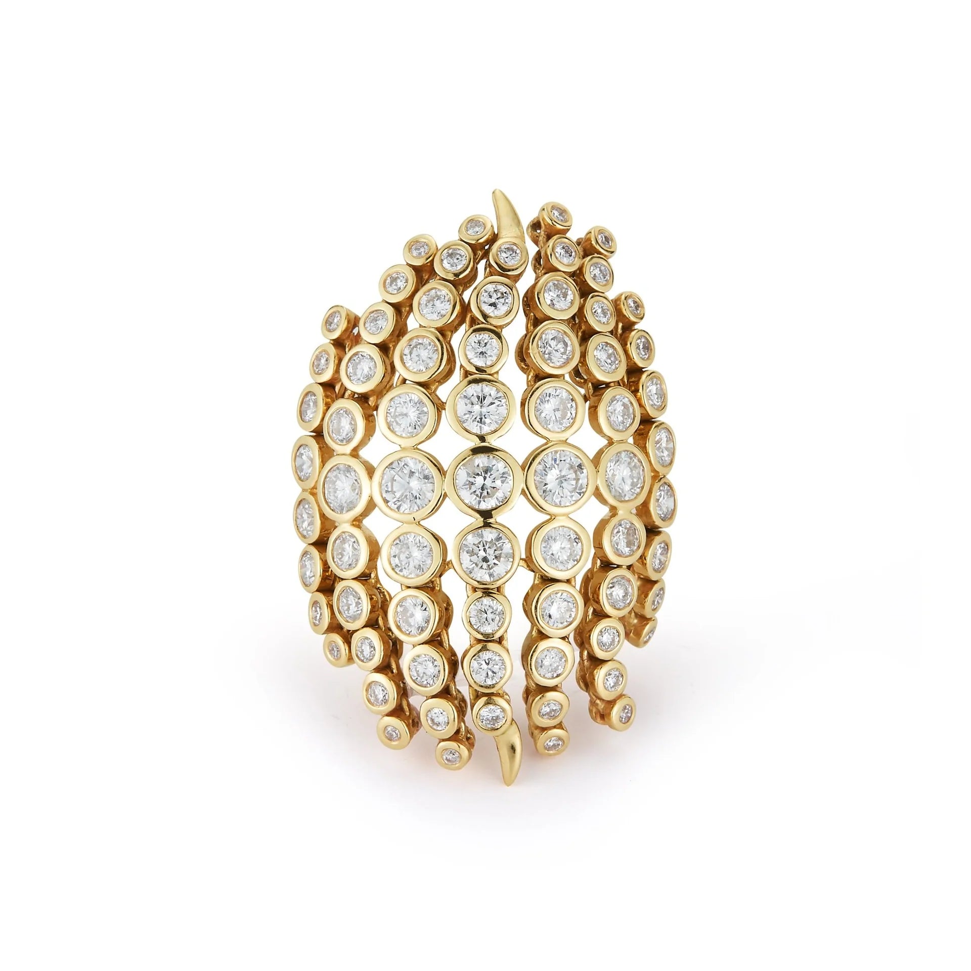 White Diamond Fringe Ring in Yellow Gold