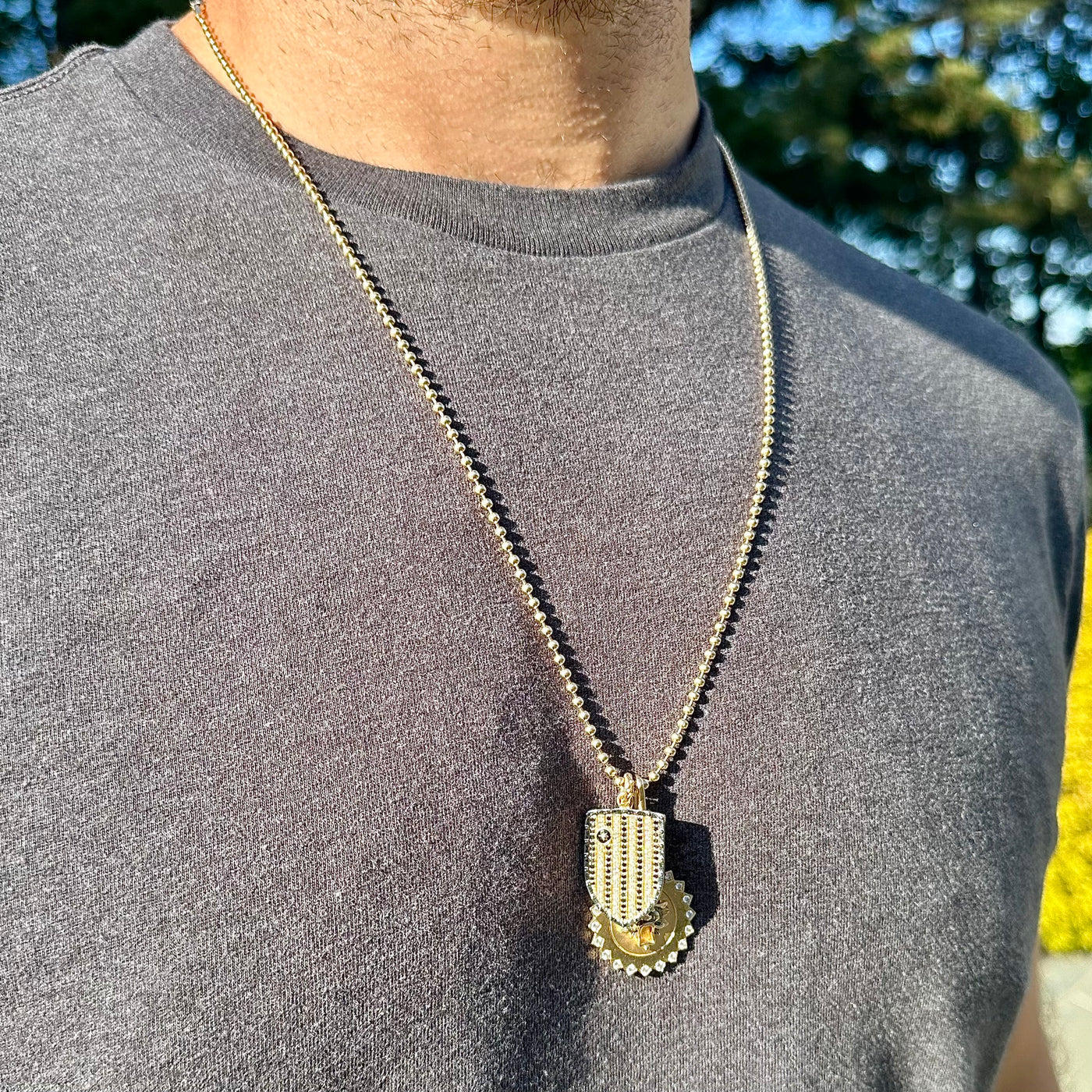 Black and White Diamond Walter Medallion in Yellow Gold