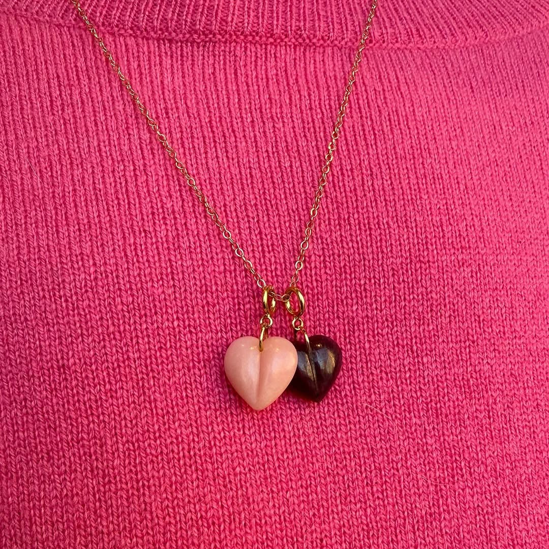 Ruby & Pink Opal Mini Split Heart Charm Pair