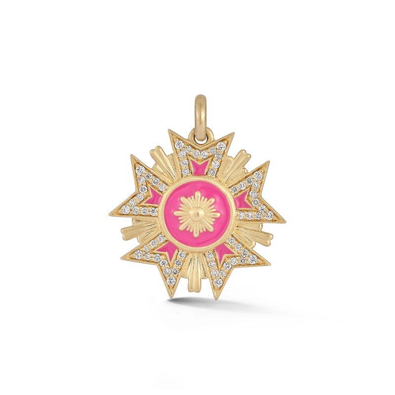 White Diamond and Enamel Florence Charm in Yellow Gold