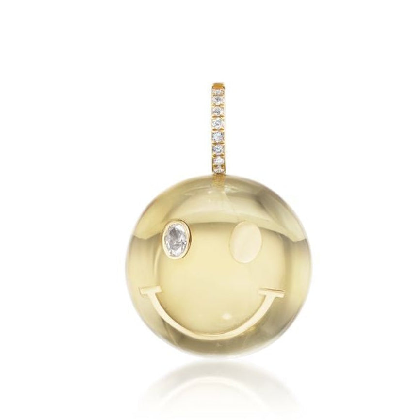 Large Citrine & Diamond Smiley Face Charm - MUSE Shop