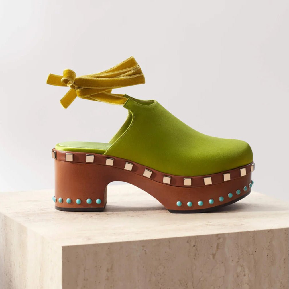 Lime Green Silk Clogs - MUSE Shop