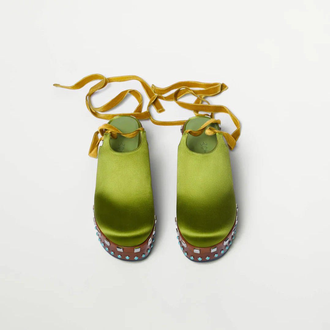 Lime Green Silk Clogs - MUSE Shop