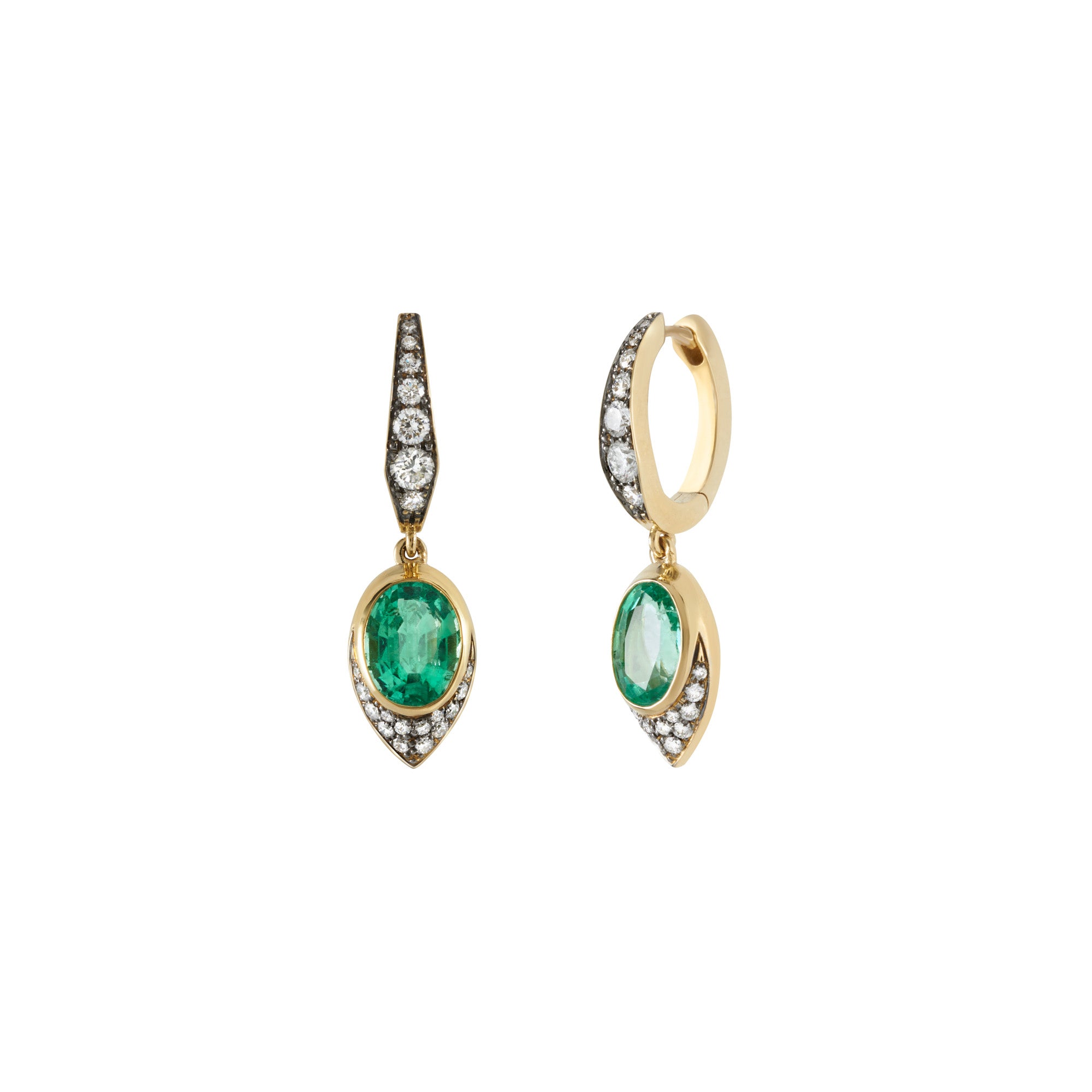 Diamond & Emerald Drop Hoop Earrings