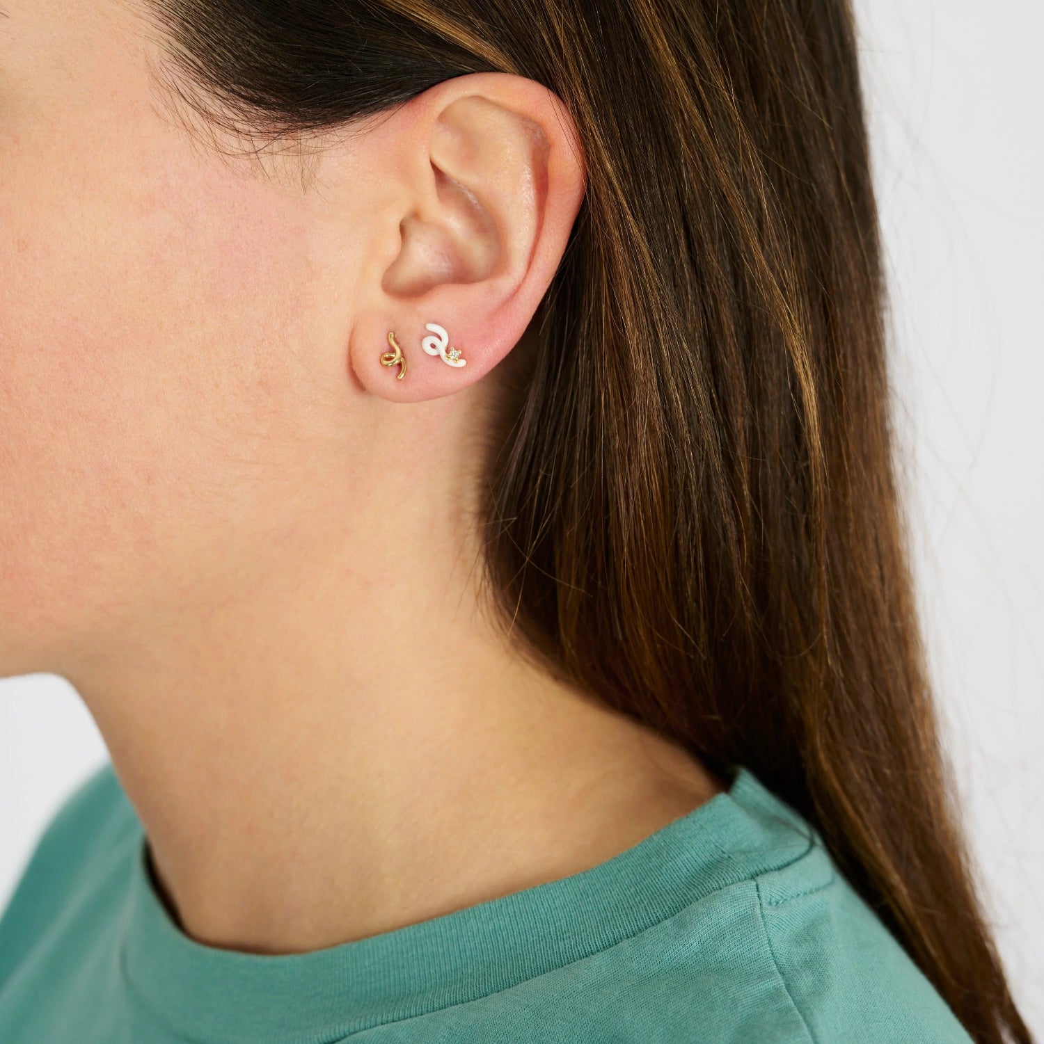 Mini Loop Earring with Diamond and White Enamel - MUSE Shop