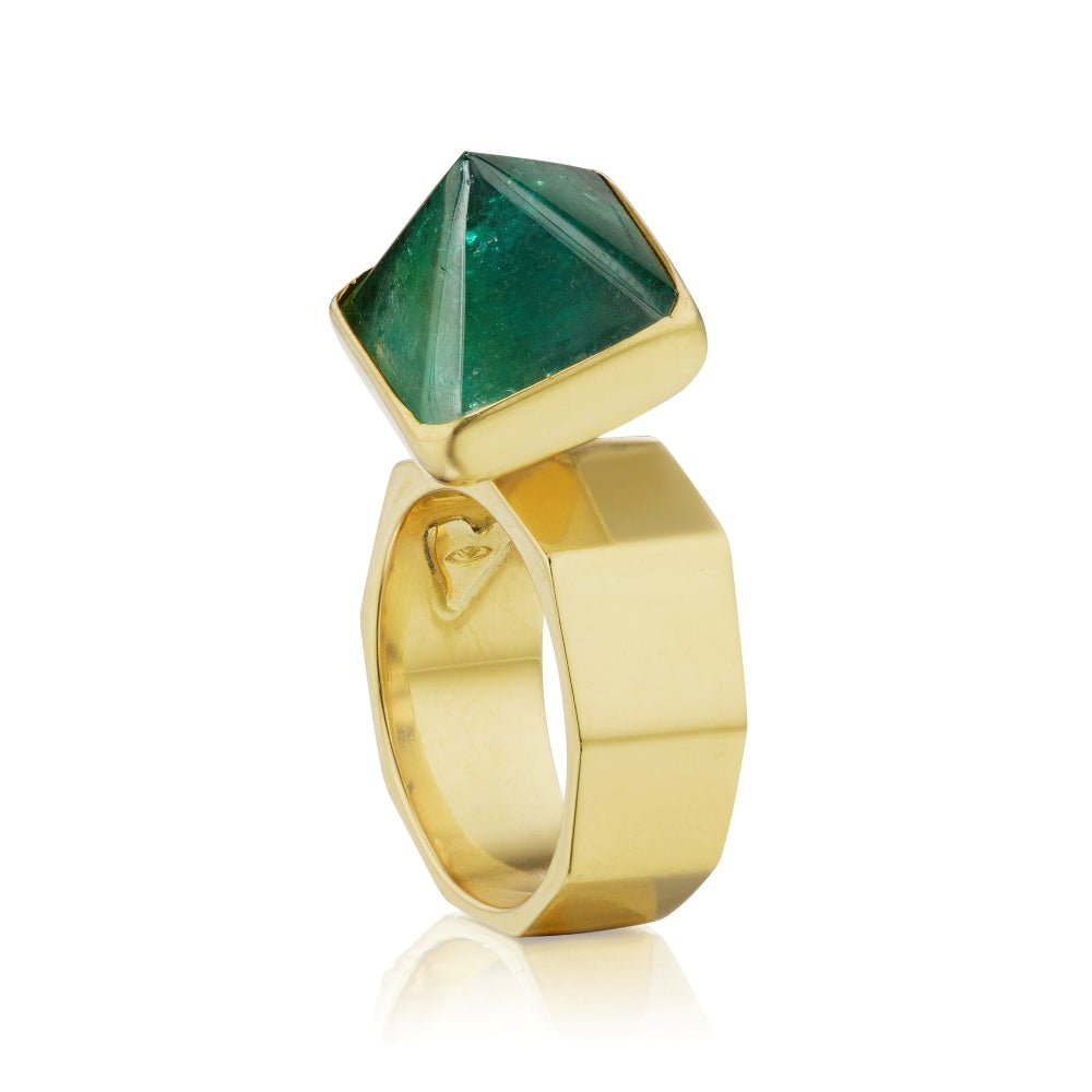 Moving Octagonal Ring with Green Tourmaline Pyramid - MUSE Shop