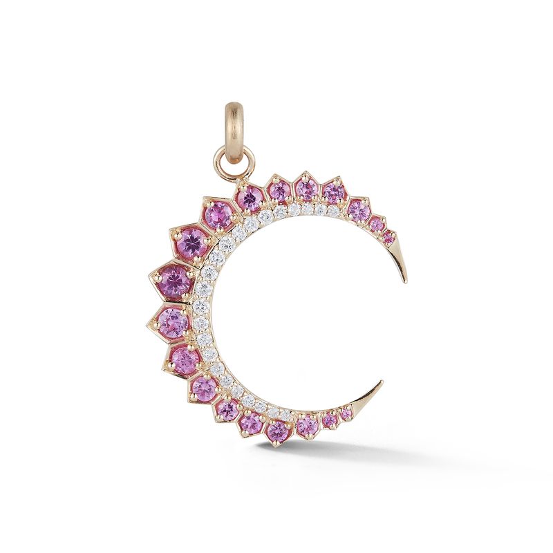 Pink Sapphire Estelle Crescent Charm in Yellow Gold