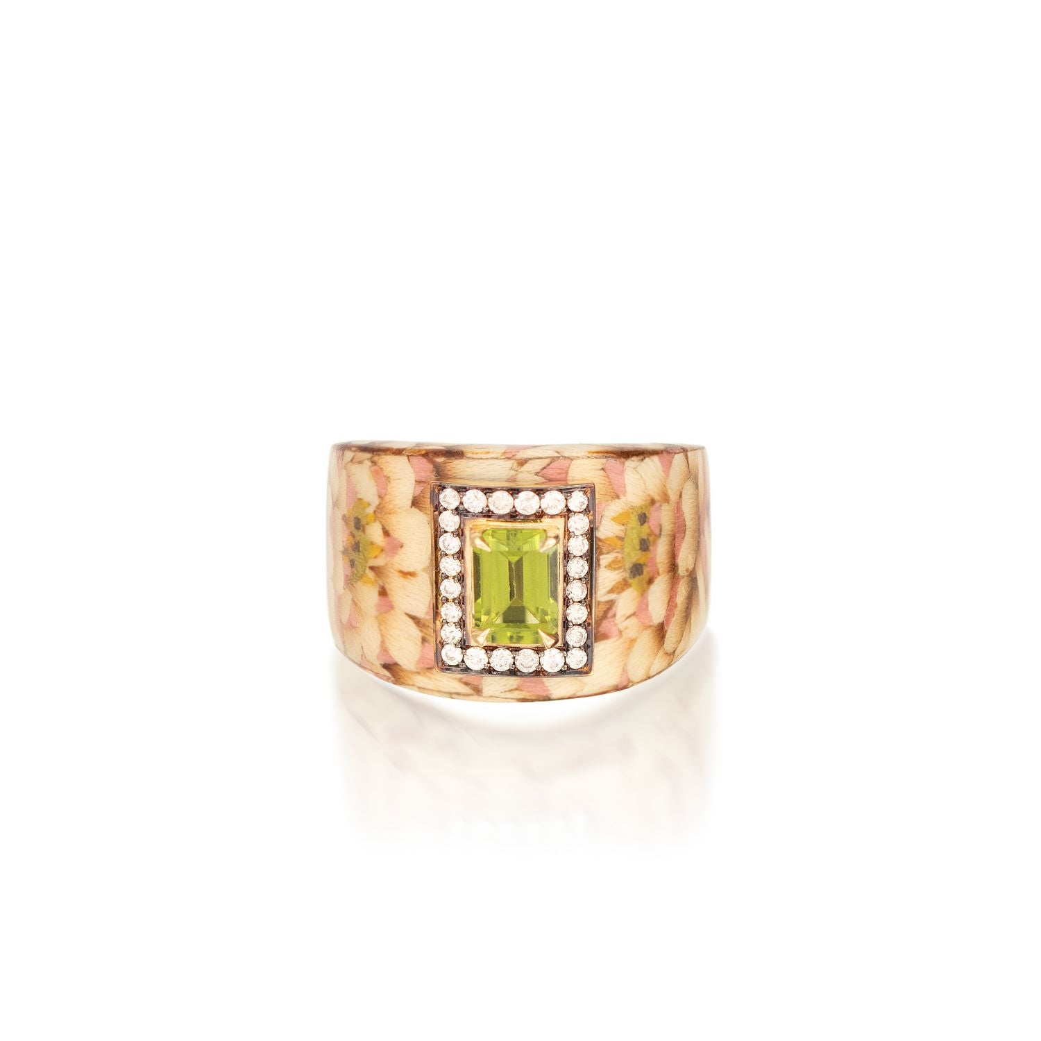 Peridot & Diamond Lotus Marquetry Ring - MUSE Shop