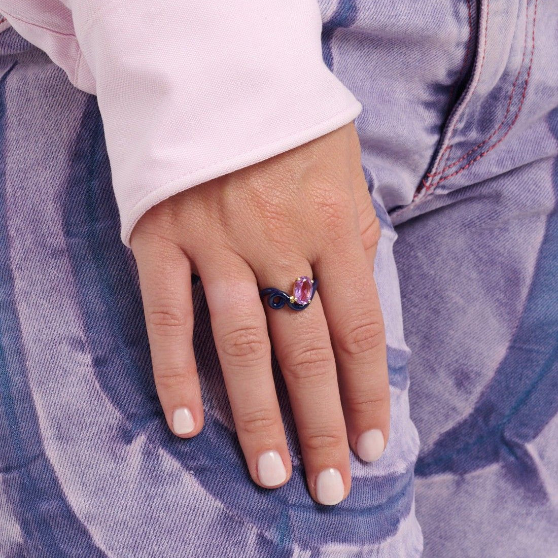 Dark Navy Amethyst Oval Ring