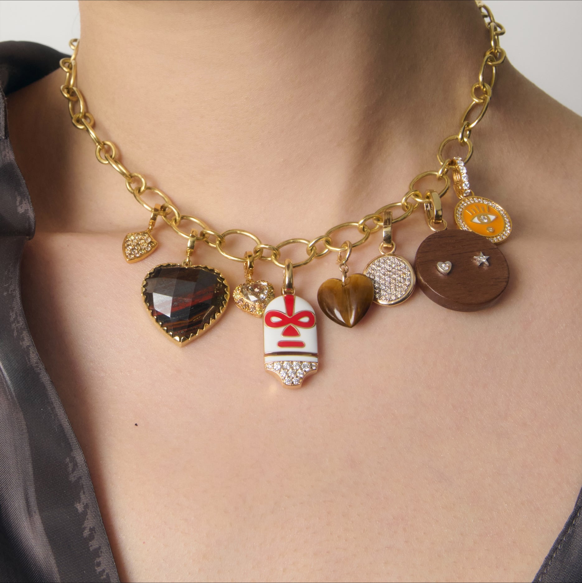 Tiger's Eye Mini Split Heart Charm