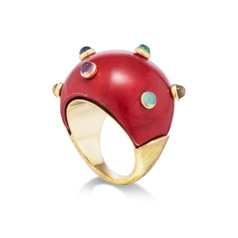 Red Lacquered Marquetry Ring - MUSE Shop