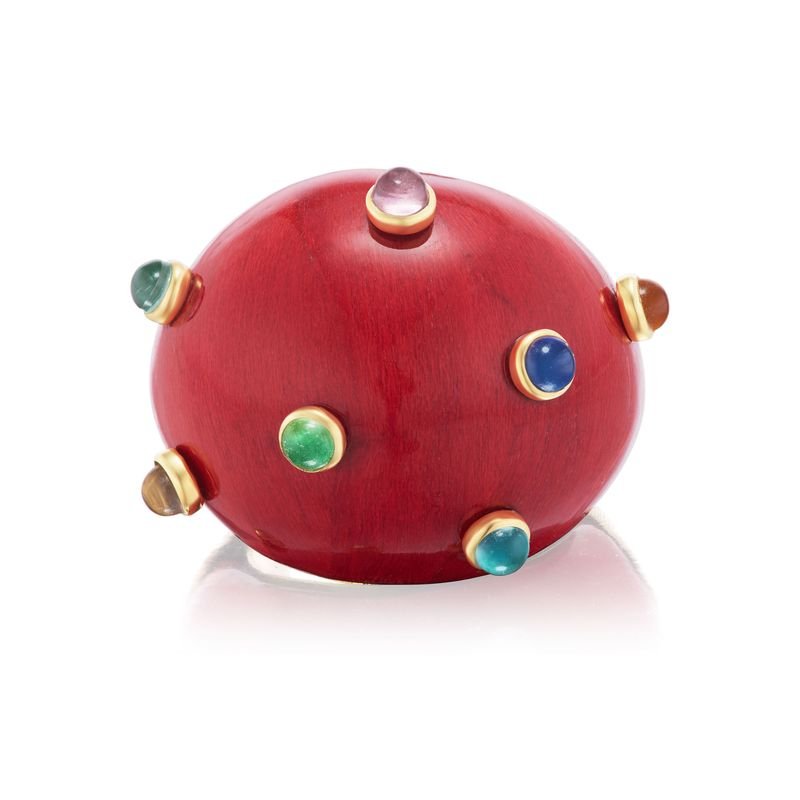 Red Lacquered Marquetry Ring - MUSE Shop