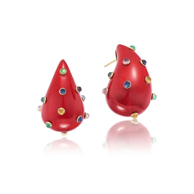 Red Teardrop Marquetry Earrings - MUSE Shop