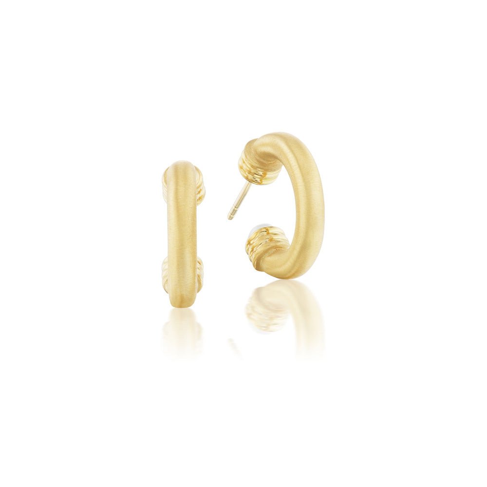 Small Open Grotto Hoops with White Pearls in Yellow Gold - MUSE Shop