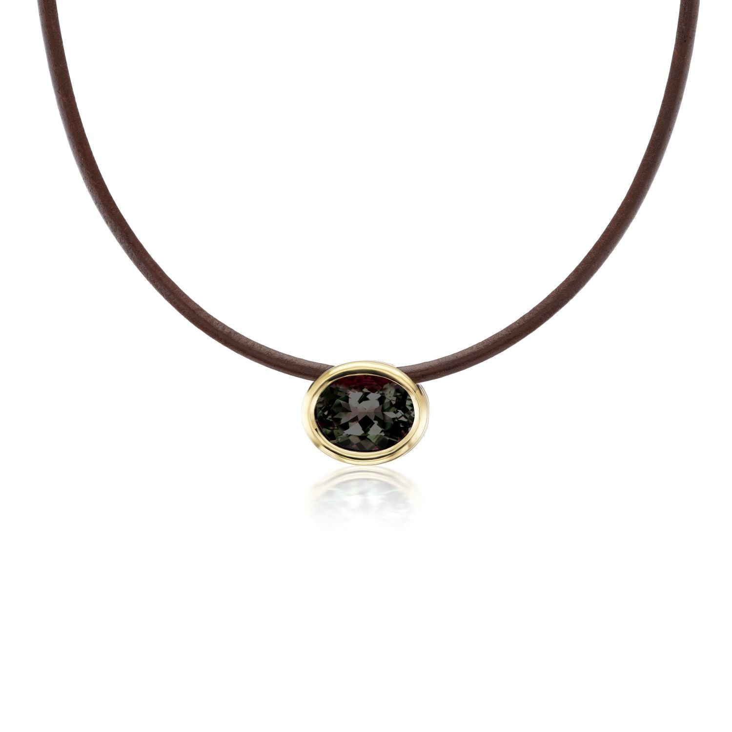 Smoky Quartz Scuba Choker in Brown Leather and Yellow Gold - MUSE Shop
