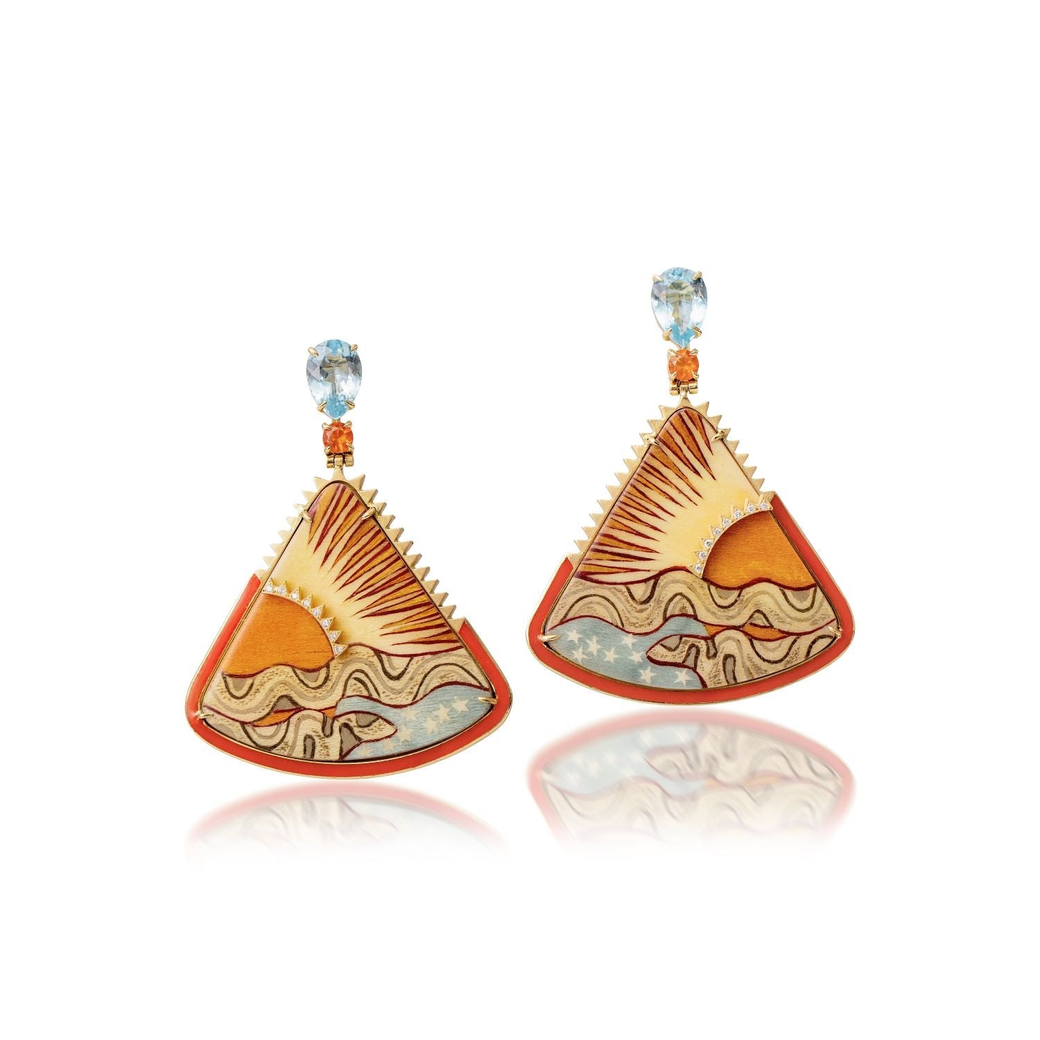 Sunset Print Blue Topaz Marquetry Earrings - MUSE Shop