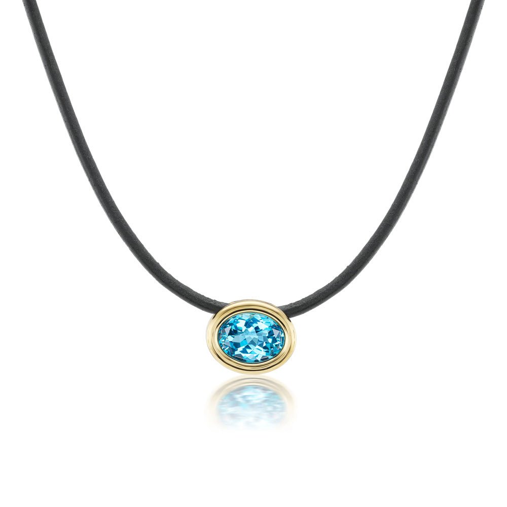 Swiss Blue Topaz Scuba Choker in Black Leather and Yellow Gold - MUSE Shop