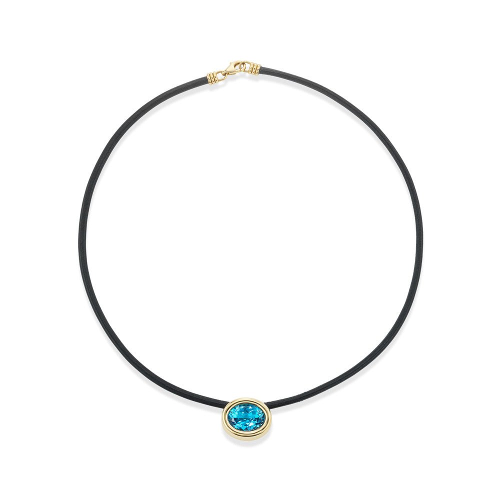 Swiss Blue Topaz Scuba Choker in Black Leather and Yellow Gold - MUSE Shop
