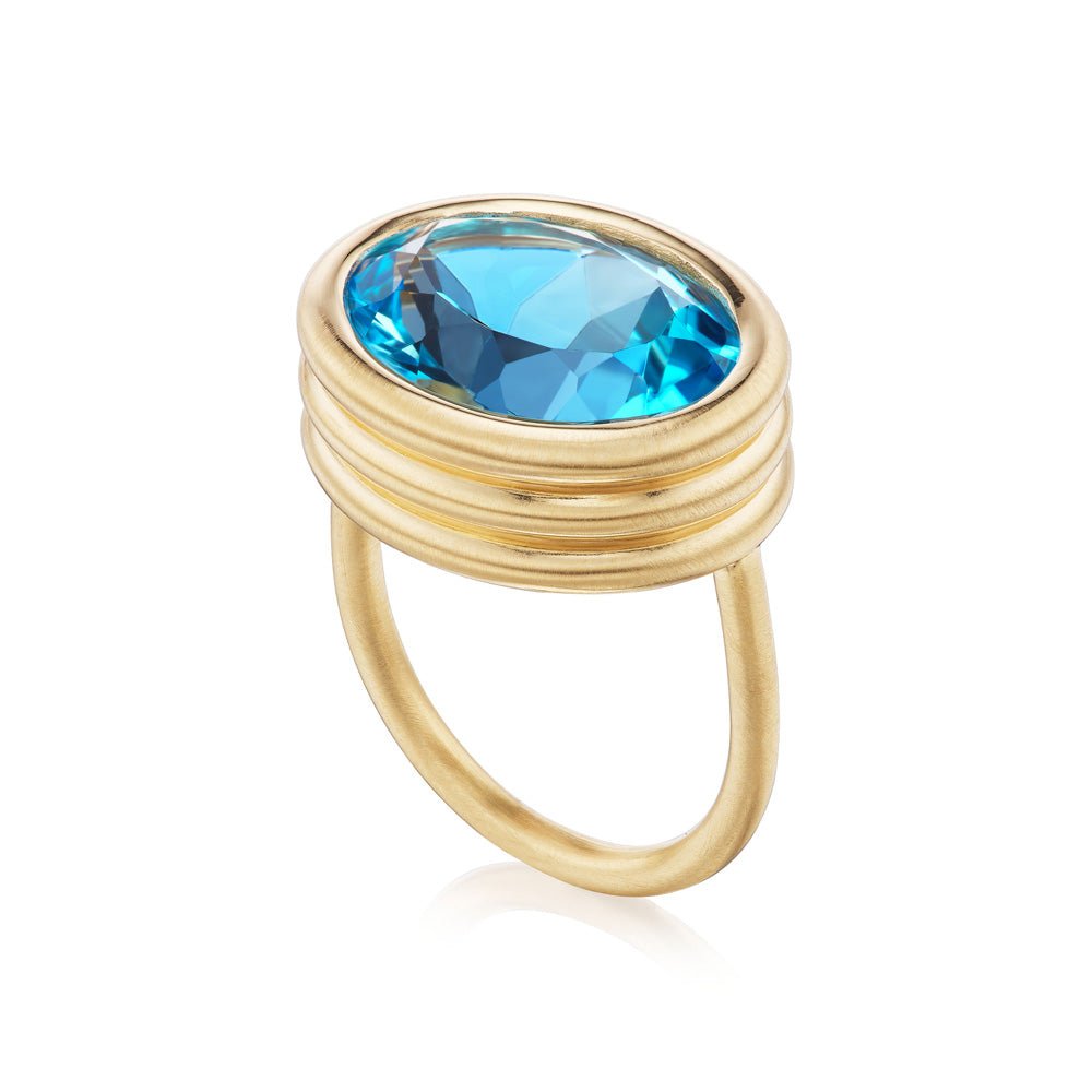 Swiss Blue Topaz Scuba Ring in Yellow Gold - MUSE Shop