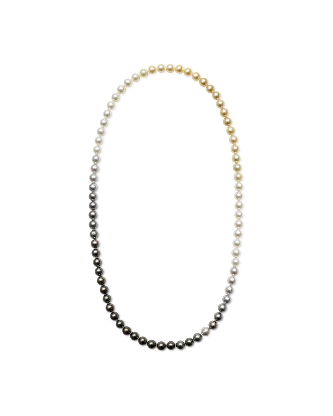 Assorted Sectional Necklace with Akoya, South Sea and Natural Color Pearls with Platinum
