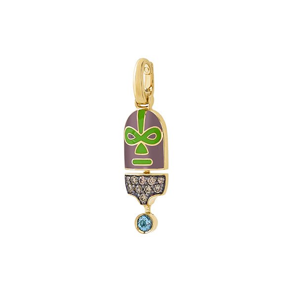 The Destroyer Sees Green Luchadores Pendant with Brown Diamonds in Yellow Gold - MUSE Shop